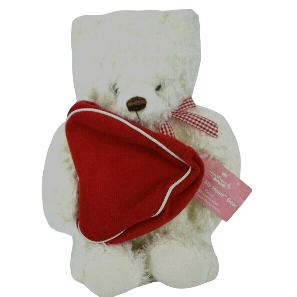 Hallmark From My Heart Bear 14 in Plush Valentines Day White Red Zippered Heart